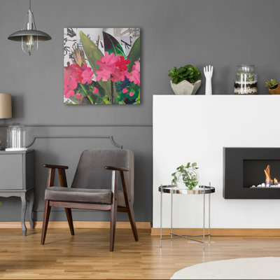  «Poolside Geraniums 1» par Coco Good, art mural en verre acrylique, 24 po x 24 po