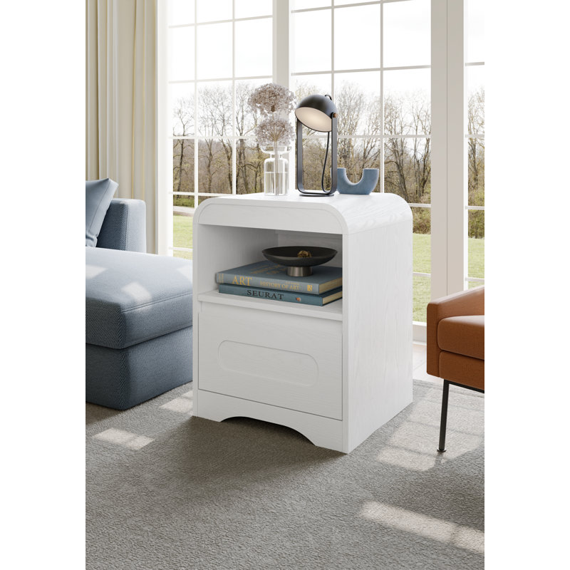 Nightstand Set Of 2, Bedside Table With Drawer Storage And Open Compartment, Nightstands End Table 22" Large Curved Edge Design Night Stands For Bedroom Living Room Sofa Office