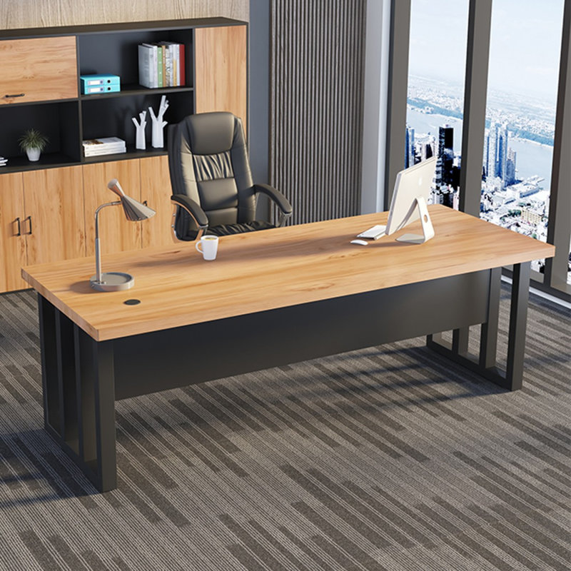Burlywood + bureau rectangulaire en bois massif noir + fer, Burlywood, H 29,53 po x l 62,99 po x P 27,56 po