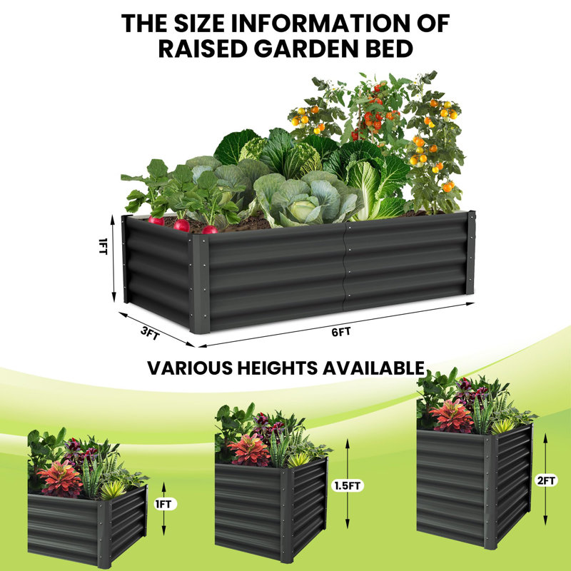 Metal Raised Garden Bed, Rectangular Planter Box for Vegetables and Flowers, Black, 3.75" H x 77" W x 37.41" D