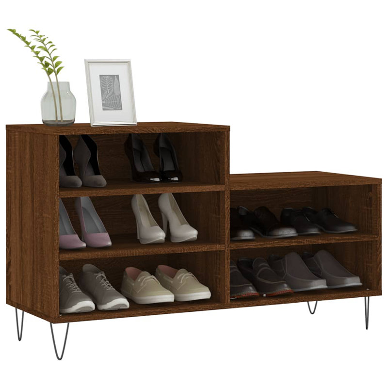 10 Pair Shoe Storage Cabinet, Brown Oak