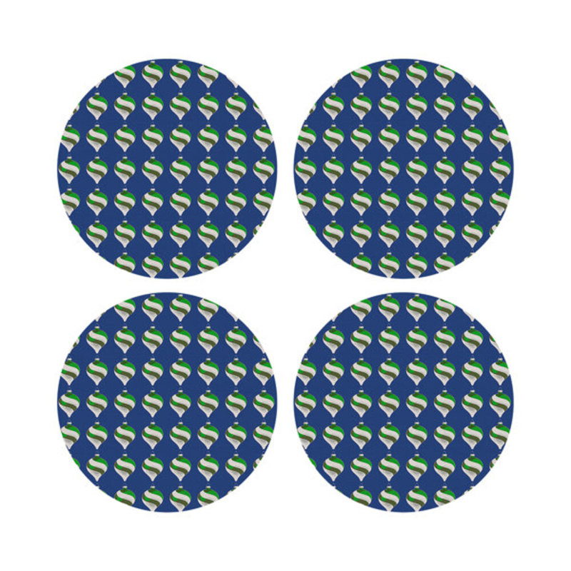 Xmas Ornament Vegan Leather Round Pebble Placemat, Blue