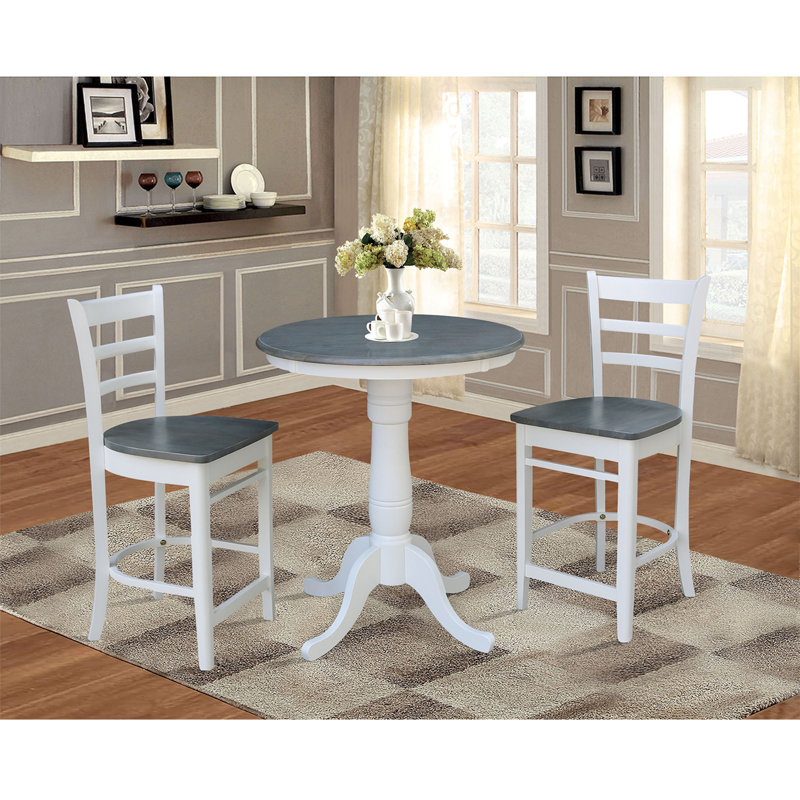 Dulse 3 - Piece Counter Height Solid Wood Dining Set, White/Heather Gray, 35.1" H x 30" L x 30" W
