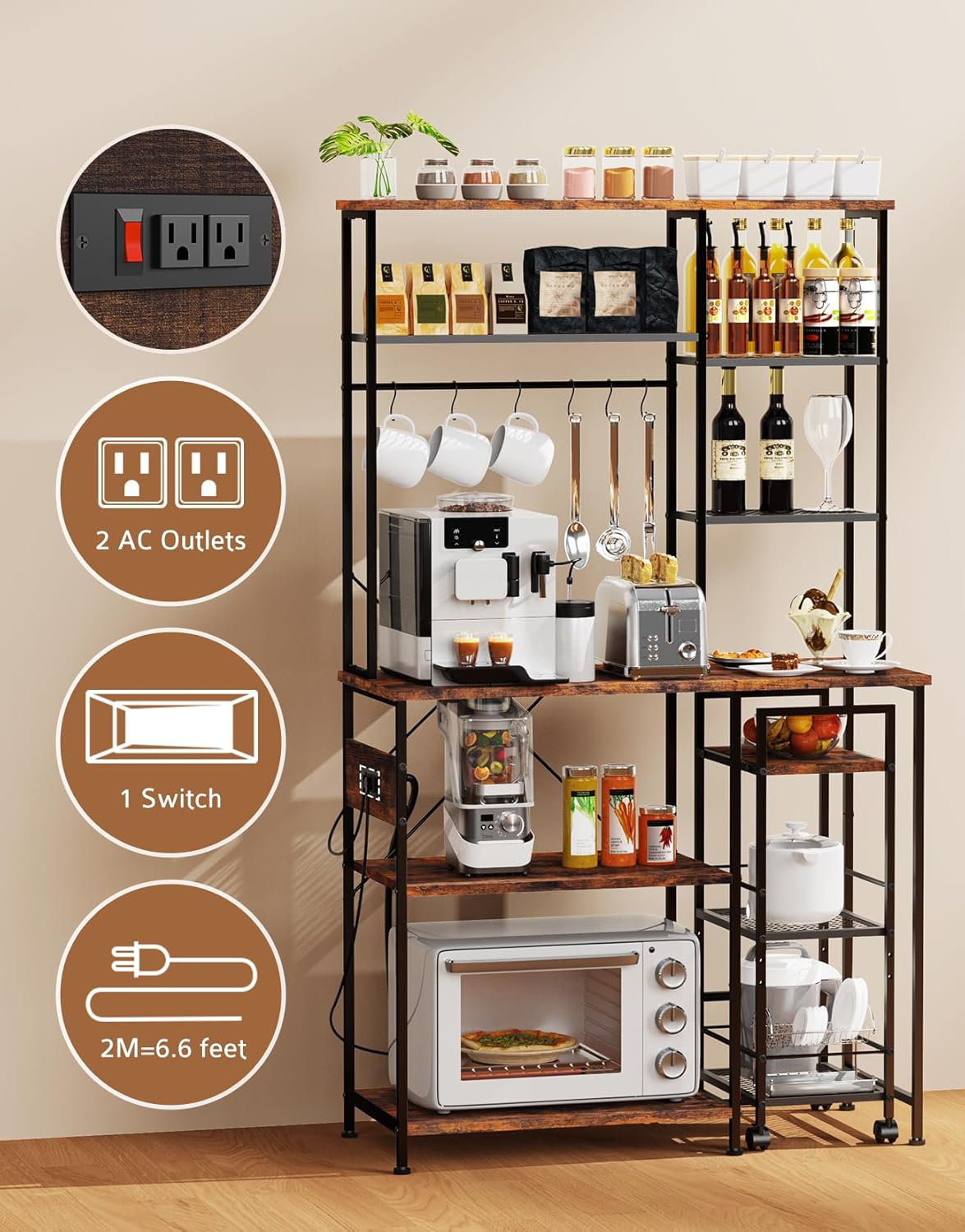 17 Stories Bakers Rack With Mobile Kitchen Utility Shelf - Adjustable ...