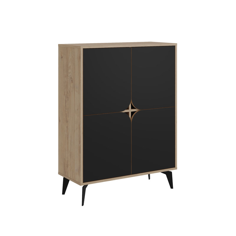 Purtee 4 - Door Square Accent Cabinet, Silky Black