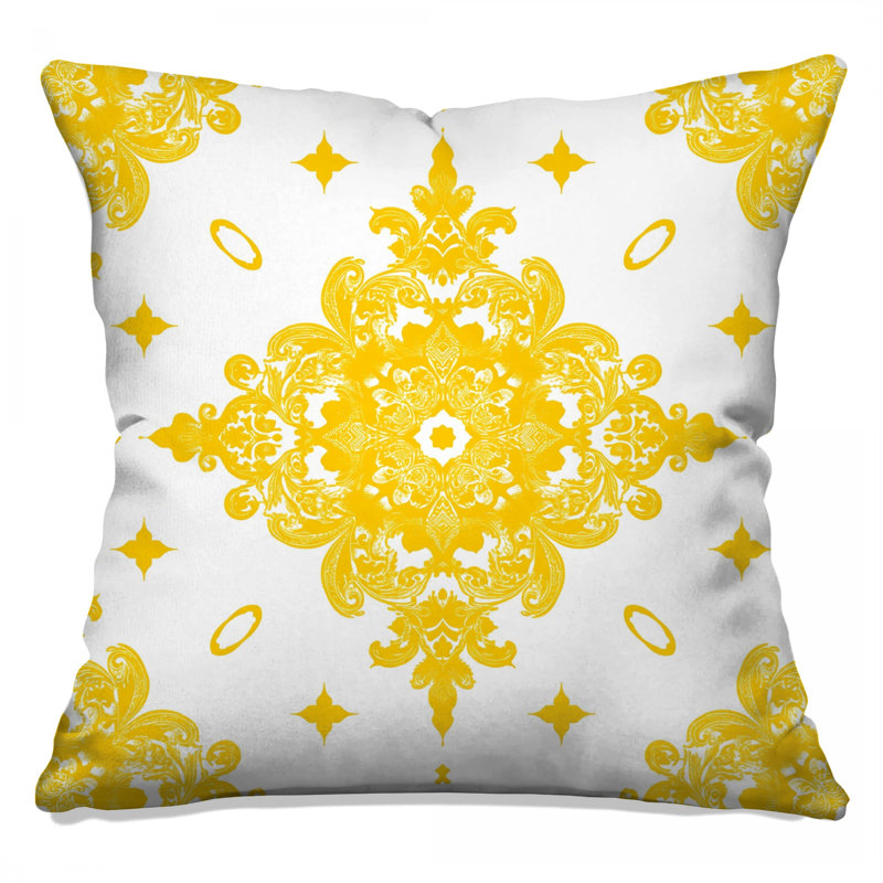 Yellow Ornate Damask Double Sided Throw Pillows, 18 x 18 inches