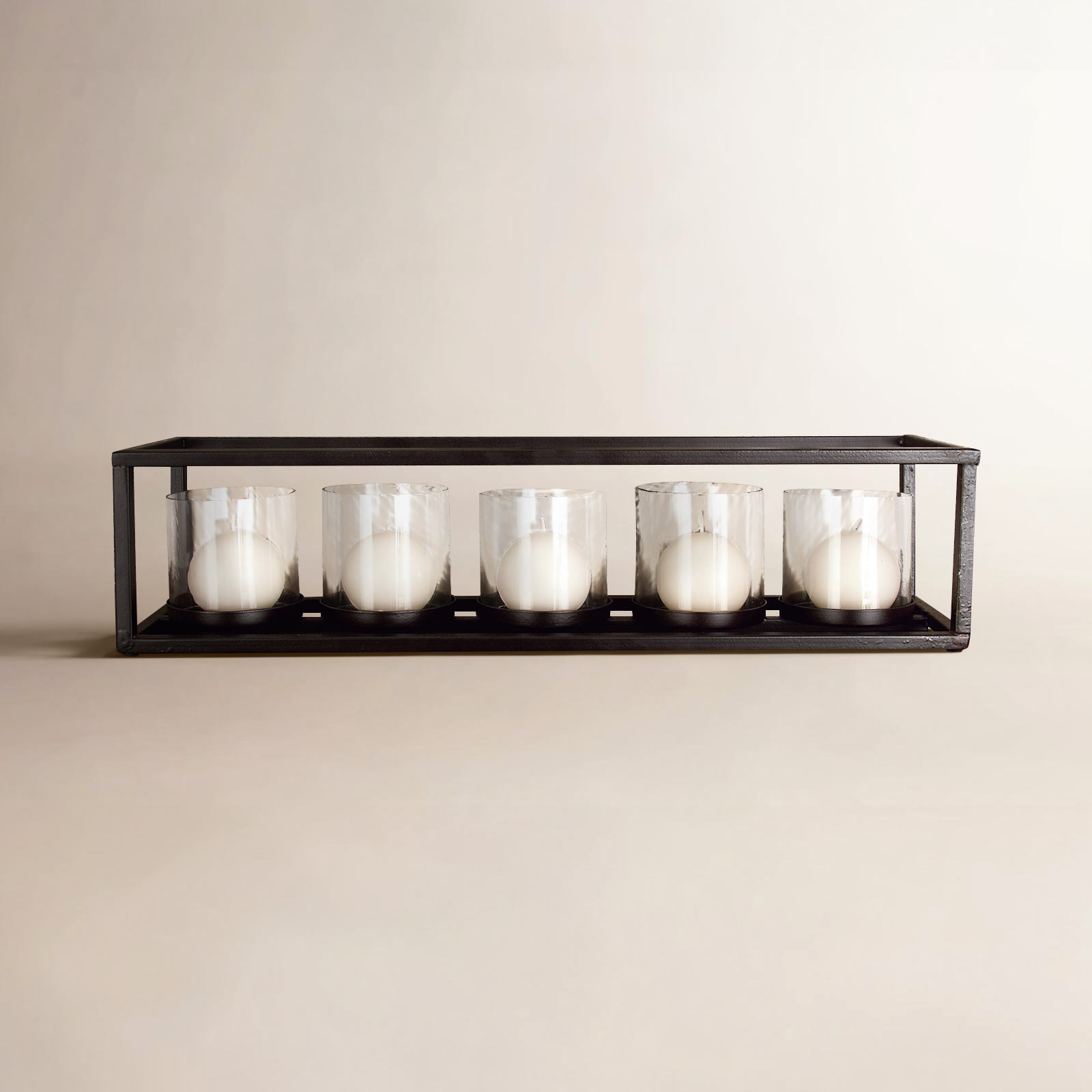 Metal 4 Glass Sleeve Candelabra, 5" H x 22" W x 5" D, 5