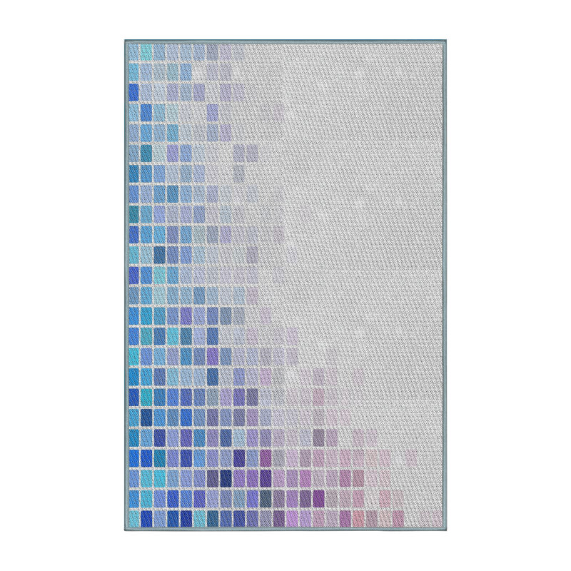 Tapis bleu/gris à motifs, Rectangle 3 pi x 5 pi
