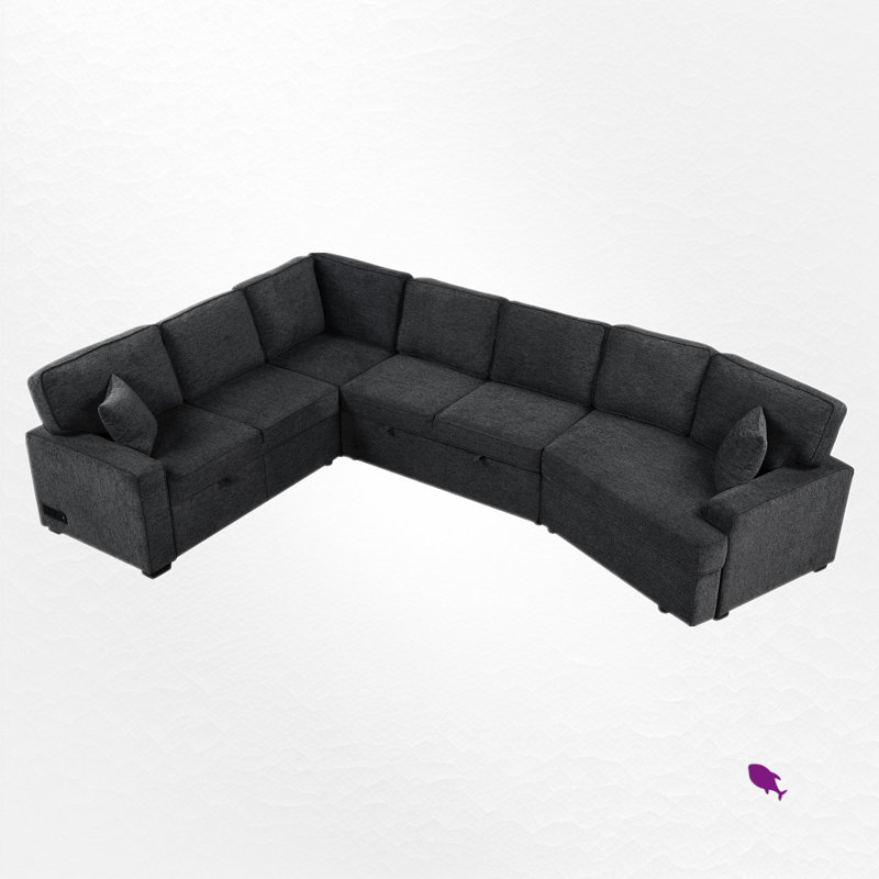 4-Piece Upholstered Sectional, Black