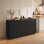 Buffet autoportant à 4 portes avec prise de courant intégrée, armoire d'appoint à texture verticale ondulée avec conception innovante de porte sans poignée, meubles de rangement fermés de grande capacité