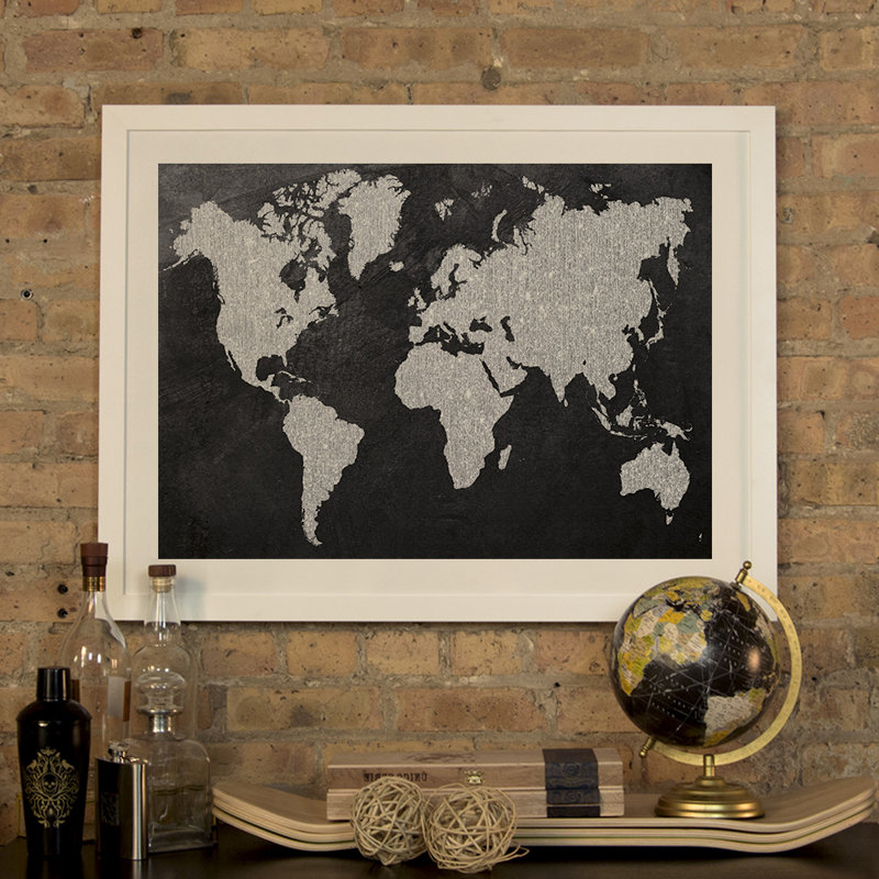 «Gray Map», reproduction d'impression sur toile, Toile avec cadre noir, H 32 po x l 48 po x 1,5 po