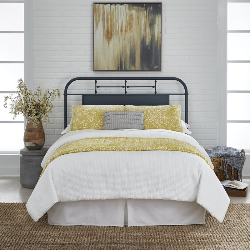 Edmund Open-Frame Queen Metal Headboard w/ Center Panel, Queen, Blue