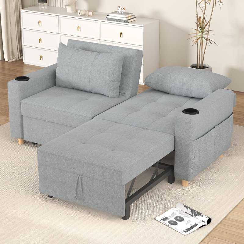 Borchert 2 Seater Fabric Sofa Bed, Grey Linen
