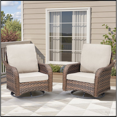 Patio Wicker Rocking Swivel Glider Rocker Cushioned Chairs Set of 2 for Porch Balcony Backyard, Beige
