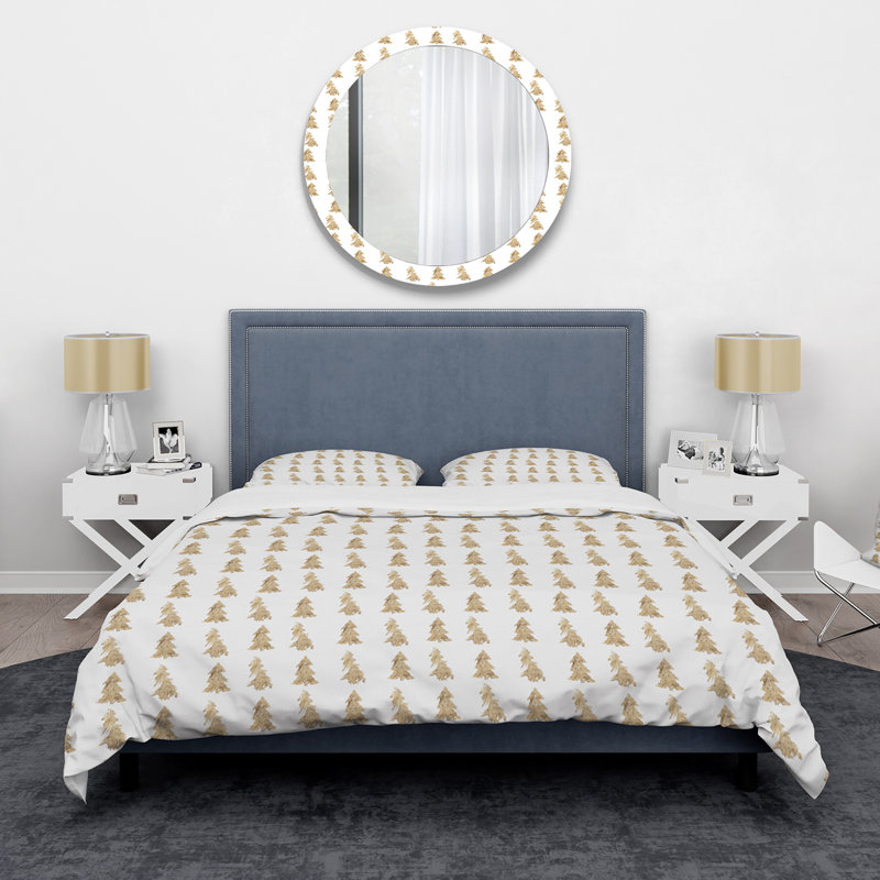 White/Gold Microfiber Duvet Cover Set, Queen Duvet Cover + 2 Standard Shams