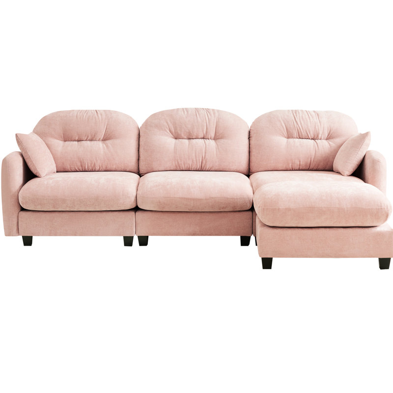 Canapé d'angle rose 3 places, plissé, en mousse épaisse, pour différents espaces. Confortable, en chenille, pour se détendre à la maison.