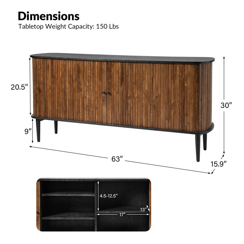 Celese 63'' Wide Sideboard with Adjustable Shelves and Wire Hole, null