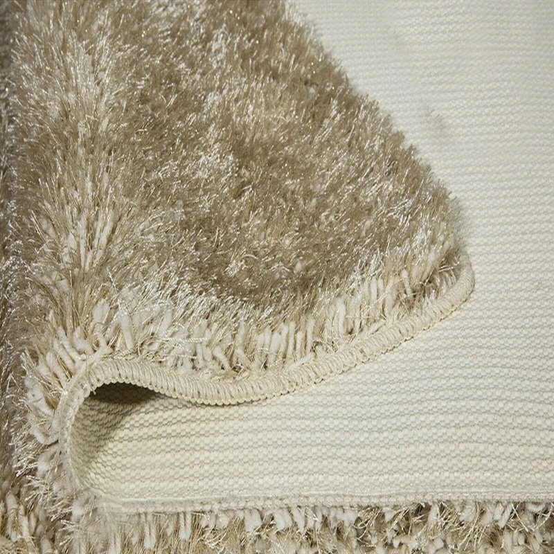 Natty Beige Shaggy Glitter Area Rugs & Mat – Luxury Soft Sparkle Shag Pile Carpet with Non-Slip Backing for Living Room, Bedroom, Hallway & Kitchen