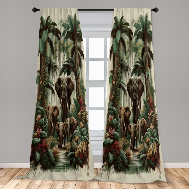 Paire de rideaux éléphant East Urban Home, L 56 po x L 63 po
