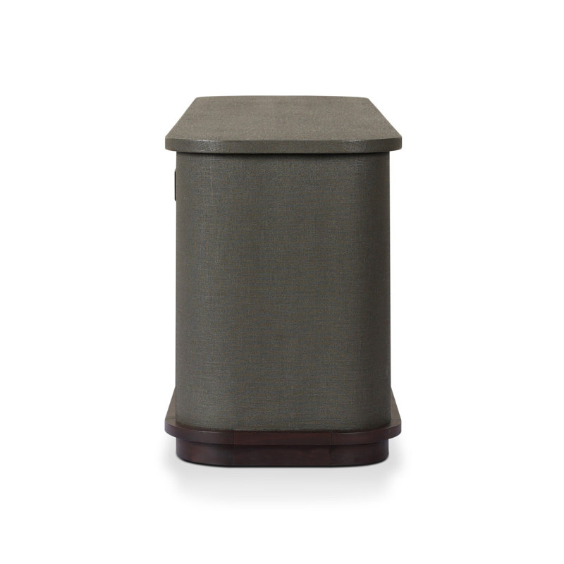 Berlin Media Console-Worn Black Veneer, Dark Green Lacquered Linen