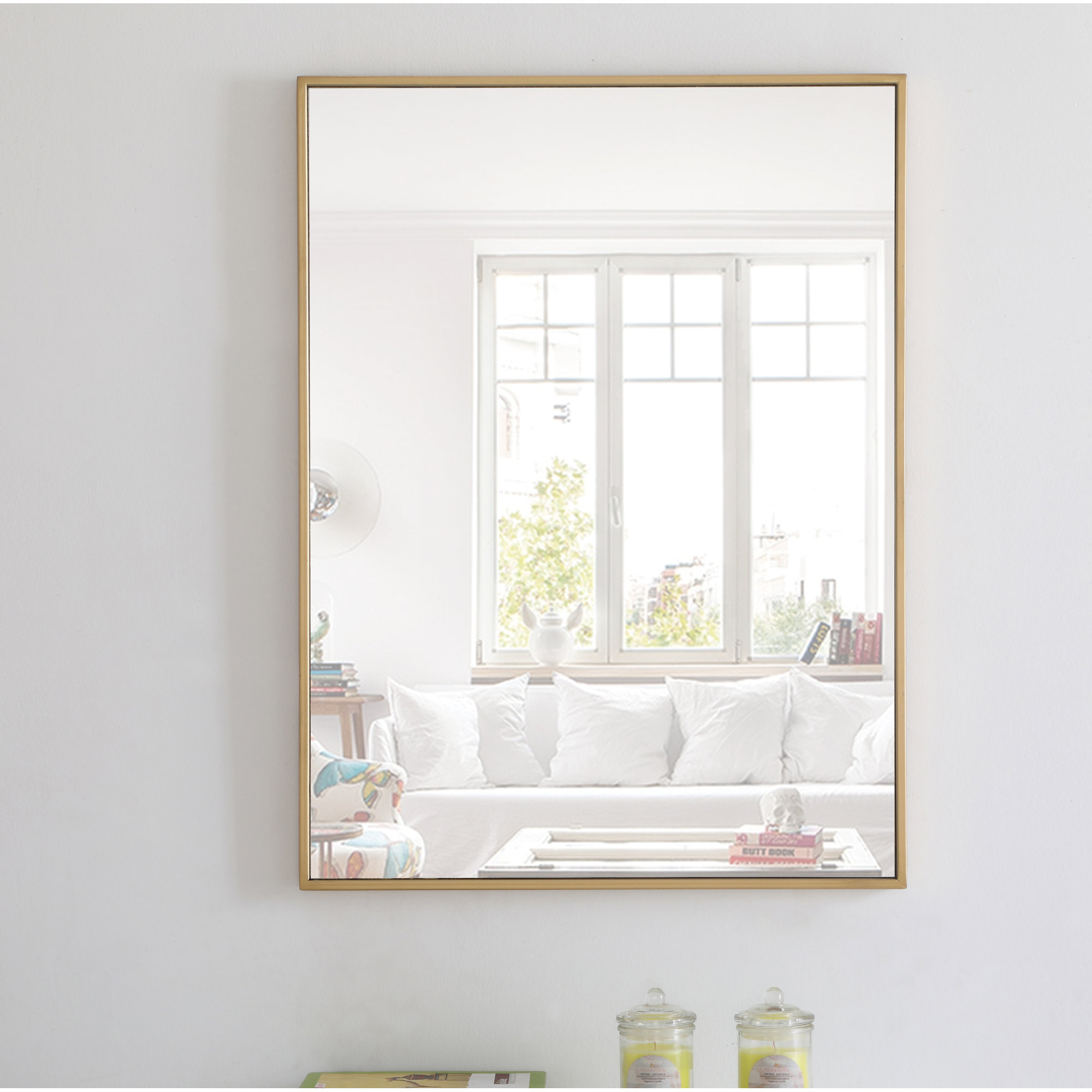 Sabine Metal Rectangle Wall Mirror, Brass, 36" x 24"