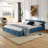 Queen Size Chenille Upholstered Bed Frame With Pleated Design-1955026919