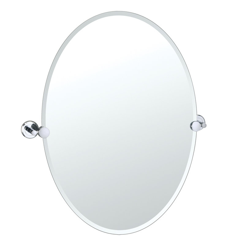 Latitude II Frameless Oval Wall Mirror | Bathroom Vanity Mirror, Chrome, 32" H x 28.5" W x 2" D