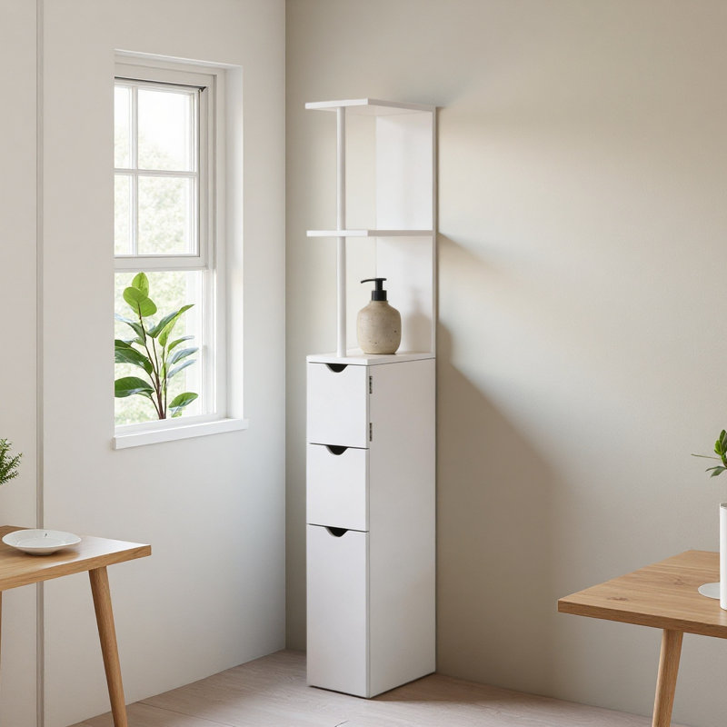 Storage Tower,Side Floor Organizer,Bathroom Storage Cabinet, White
