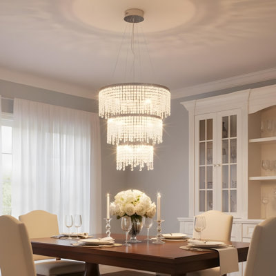 Lustre en cristal de 24 pouces à DEL, température de couleur réglable 3000K / 4000K / 6000K, hauteur réglable, lustre rond de luxe, convient au salon, à la salle à manger, à la chambre à coucher