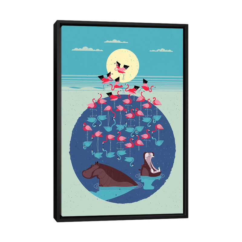 Flamingo Lake by Dieter Braun - Print on Canvas, 152.5 cm H x 101.5 cm W, Black Framed