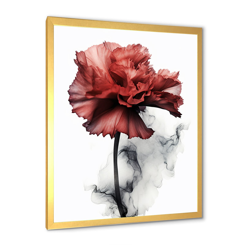 Décoration murale œillets rouges sur encre liquide monochrome - Œillets, H 32 po x l 24 po x P 1 po, Cadre photo doré simple