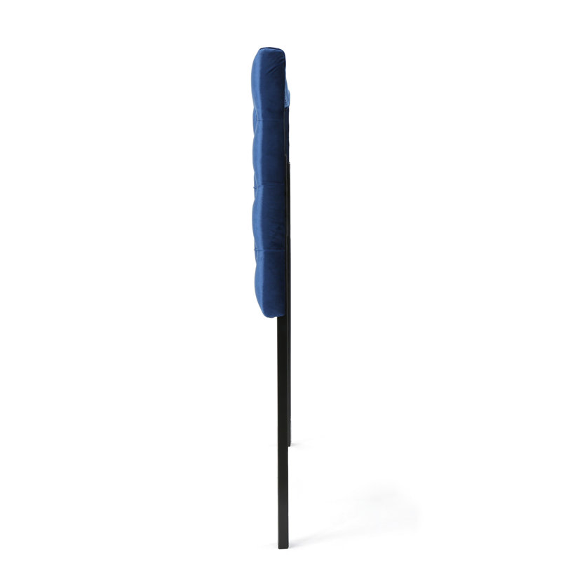 Tête de lit en velours bleu marine, réglable pour lit de taille grand, couture à losanges avec boutons, tête de lit moderne sophistiquée, revêtement de tête de lit contemporain, pieds à la mode