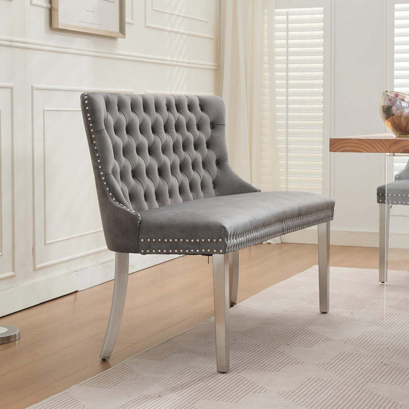 Banc en velours pour causeuse double, Gris, Argent argent