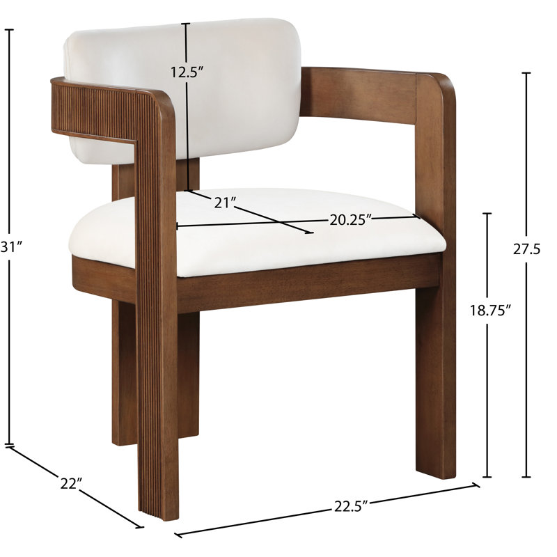 Chaise rembourrée Sacha Frink, Velours crème, Brun noyer
