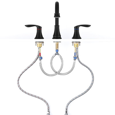 2 robinets de salle de bain noir mat 8 po - 3 trous, bec pivotant sur 360 °, résistant à la corrosion, économe en eau, étapes d'installation simple, facile à installer, facile à installer