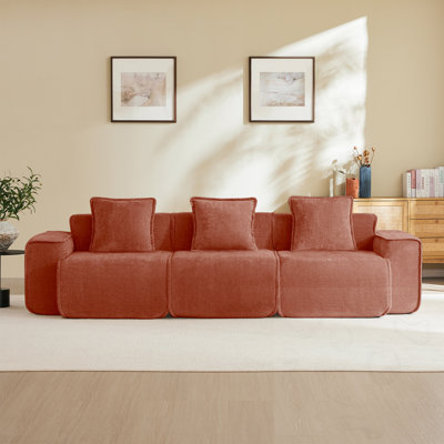 3-Seat Modular Boneless Sofa With Throw Pillows