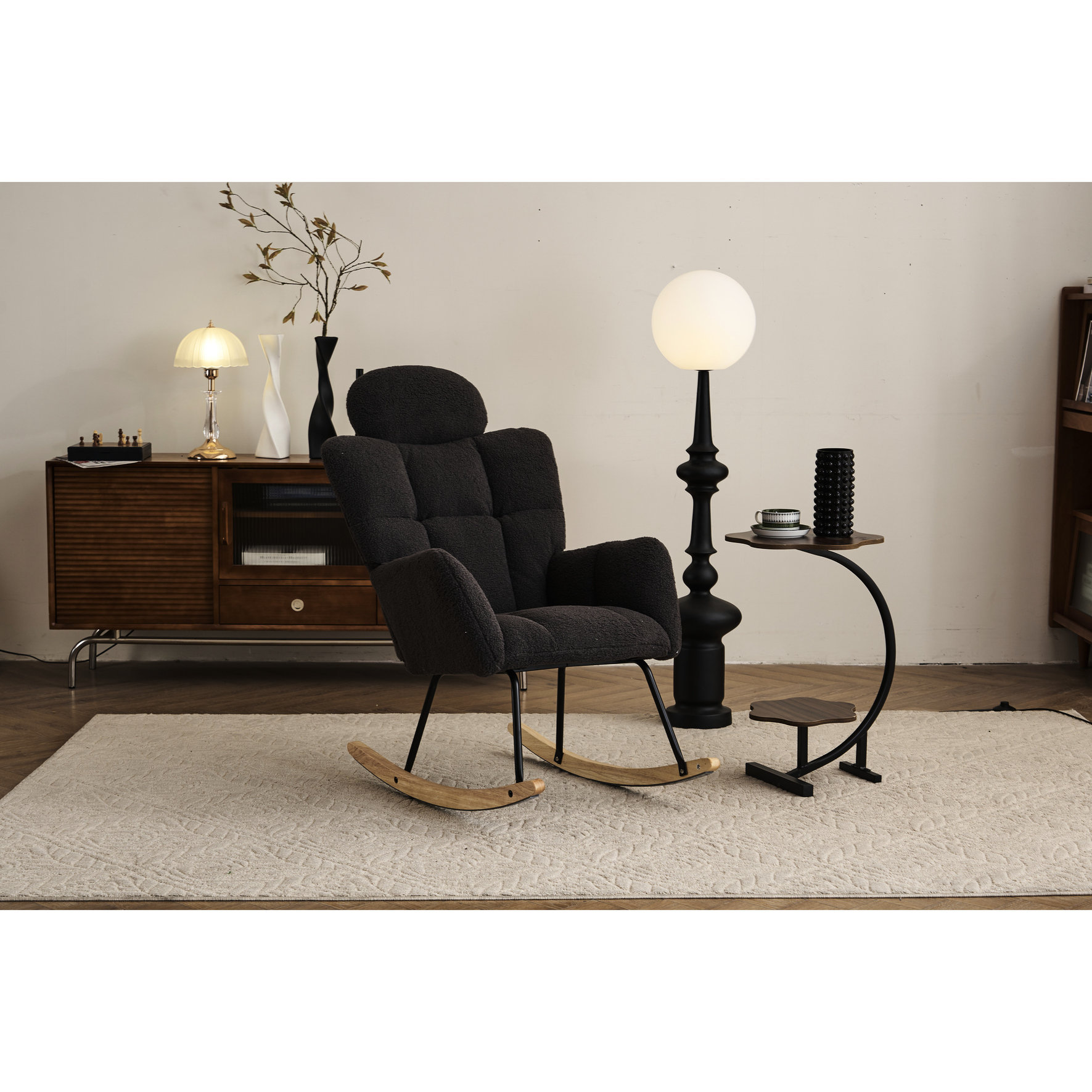 George Oliver Soft Material Rocking Chair With Metal Base And ...