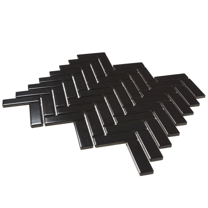 1" x 3" Porcelain Chevron Mosaic Wall & Floor Tile, Black