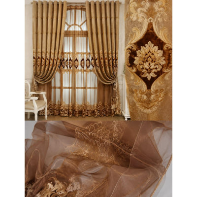 Cafe Gold Luxury curtains sets,52x95 Inches,2 panels and 1 sheer panel