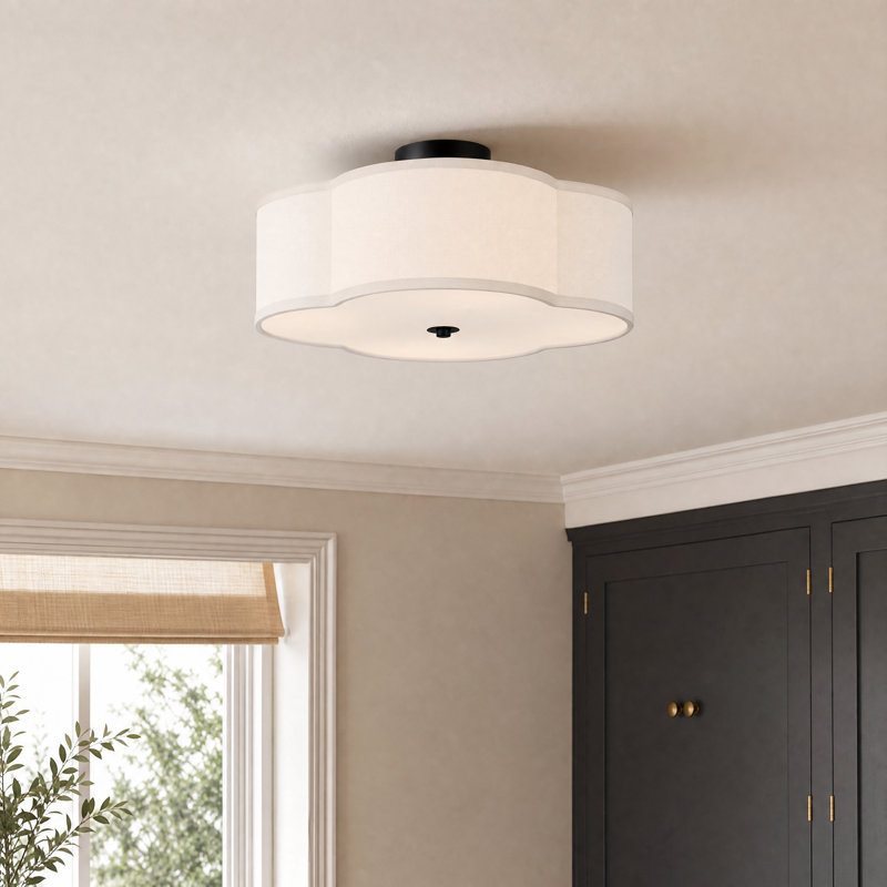 Plafonnier semi-encastré en tissu 4 lumières, Noir, H 6,9 po x l 15,75 po x P 15,75 po