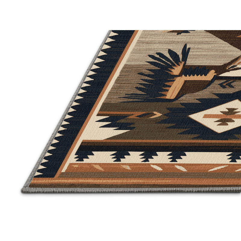Washable Roadrunner Southwestern Area Rug, Square 4' x 4'