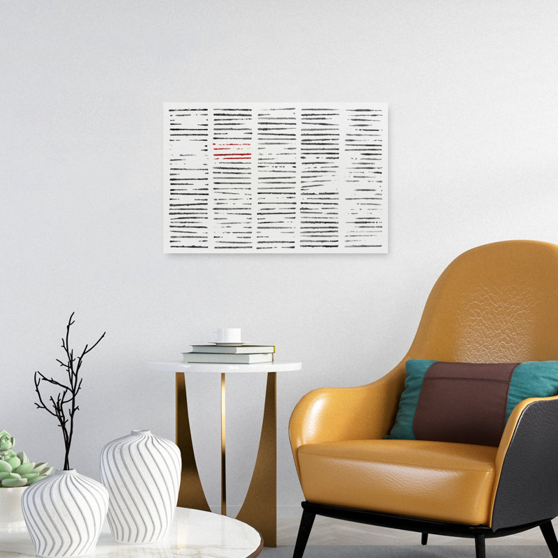 Contraste de lignes rouges abstraites, reproduction d'art géométrique murale contemporaine, 16" H x 24" W