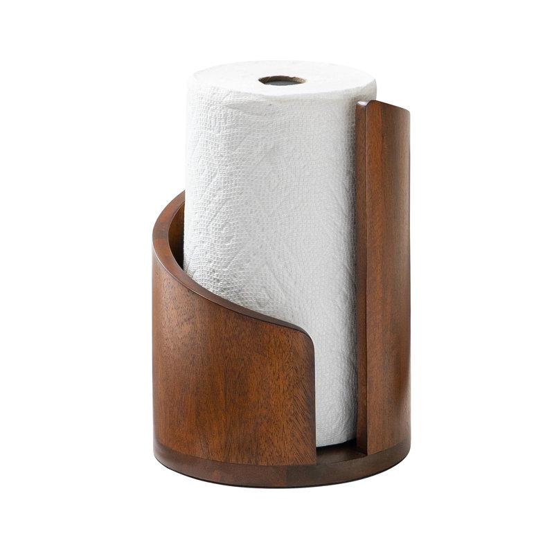 Wooden Paper Towel Holder with Top Load Space Design for Kitchen and Table Decor, Anti Skid Base, Eco Friendly Mango Wood & Metal Rod - Walnut / Black
