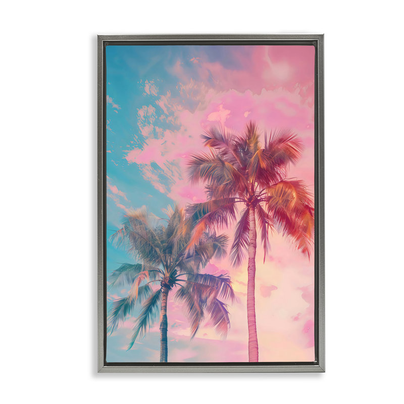 Cadre flottant Sunset Palm Dream, design par LSR Design Studio, Cadre flottant gris lustré, H 31 po x l 21 po