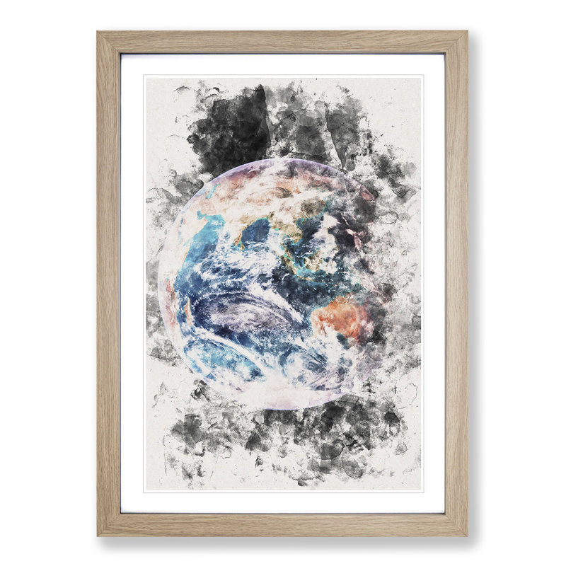 Planet Earth - Picture Frame Painting Print, 33cm H x 24cm W x 2cm D, Oak Framed