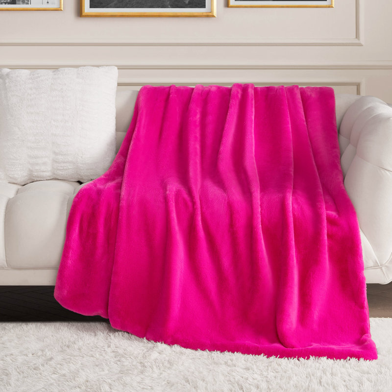 Juicy Couture Solid Rabbit Mink Blankets, Hot Pink