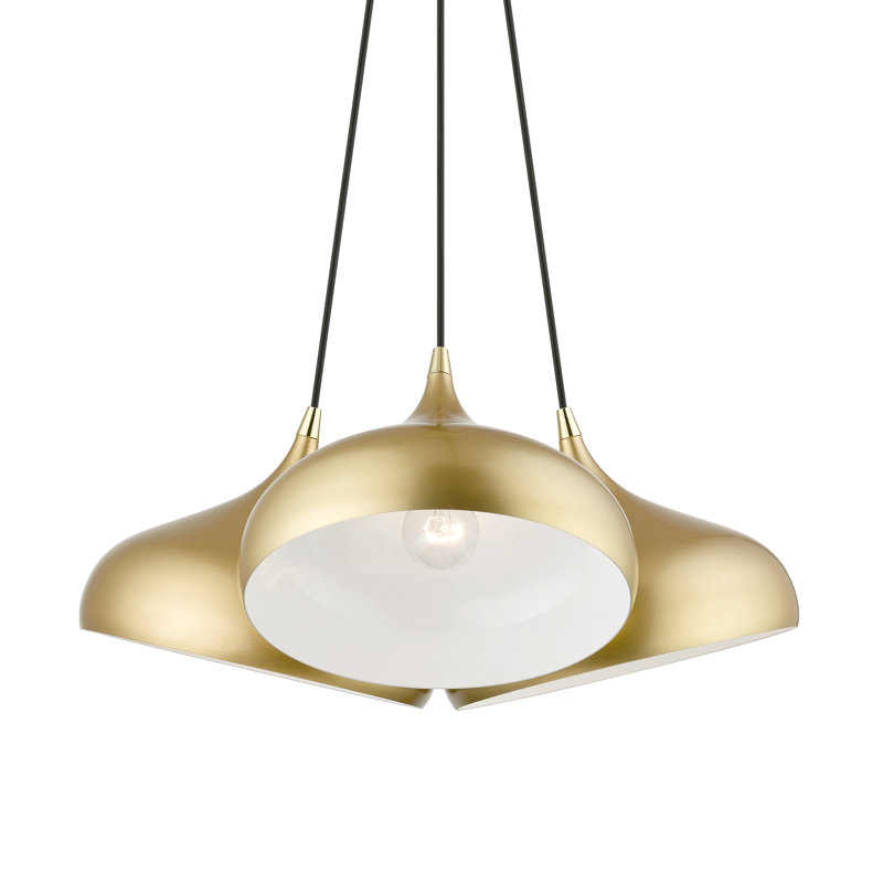 Luminaire suspendu grappe blanc brillant 3 lumières, Or doux