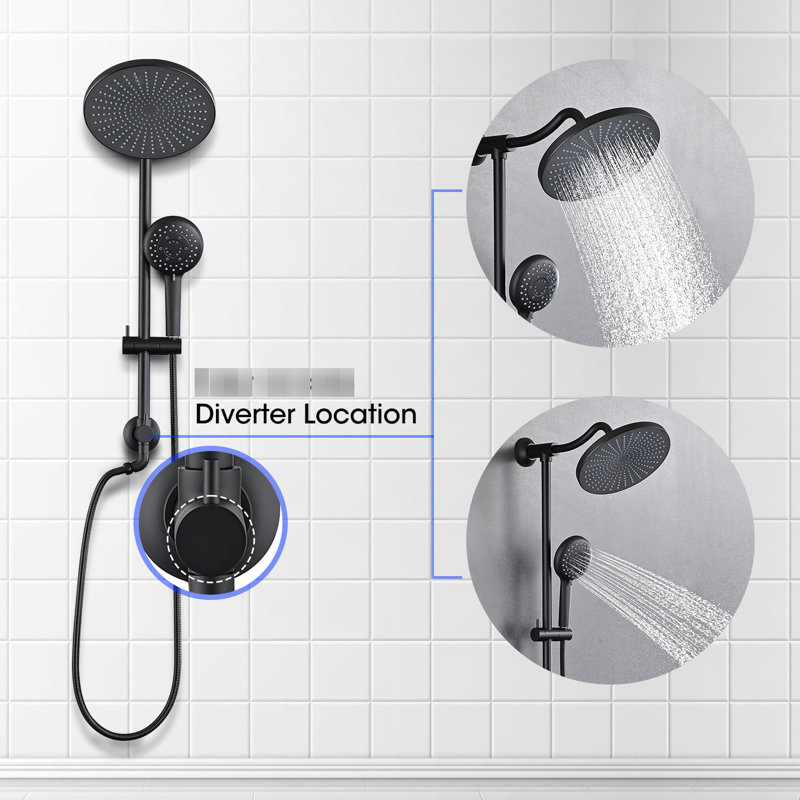5-Setting Handheld Shower System With Dual Head - Matte Black Wall Mounted 1.8 Gpm Adjustable Spray Pattern Resists Corrosion & Discoloration Hand Slide Bar Swivel Spout