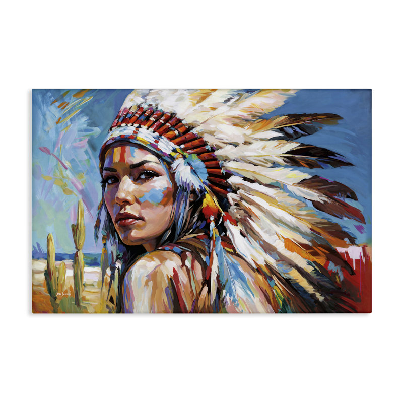  «Native American Woman Portrait» par Leon Devenice, H 16 po x l 24 po