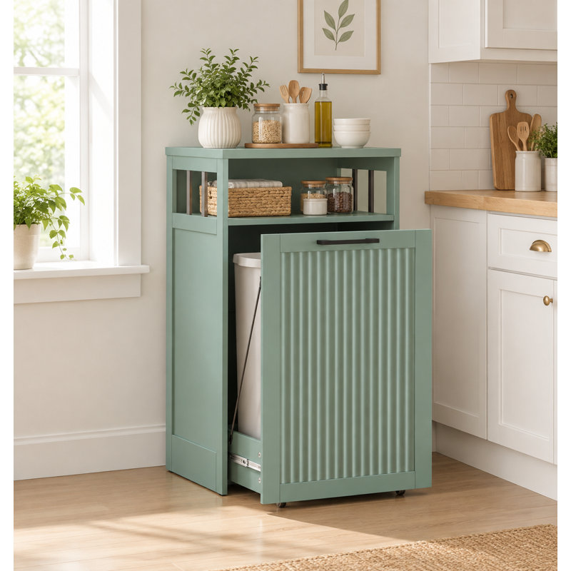 13-Gal Pull-Out Trash Cabinet with Fluted Front, Green